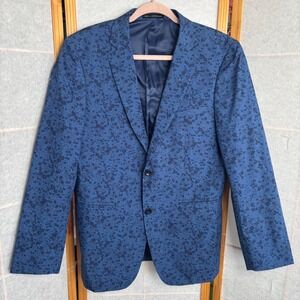 Perry Ellis Portfolio 38R Blue Floral Jacquard Two Button Blazer Jacket Men Slim